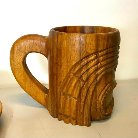 24 pc set 8 - 3pc place setting plate bowl mug homemade wood Tiki MCM Retro - Picture 4 of 7